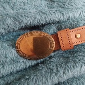 Vintage Brown Leather Belt With Brass Buckle | Size OS